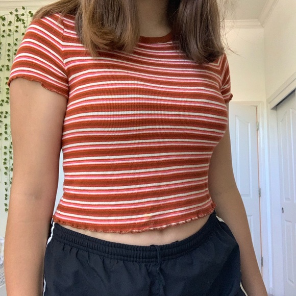 Red and Pink Striped Crop Top - Picture 1 of 3